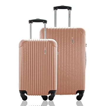 Kit Conjunto 2 Malas de Viagem Bordo 10kg e Média Despachada 23kg Rígida Rodas 360º Cadeado Segredo Gladiador A2PM Rosé