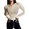 GLEENOD Maglietta a maniche lunghe da donna, elegante, basic, a coste, Y2K, moderna, a maniche lunghe, con bottoni, albicocca, S