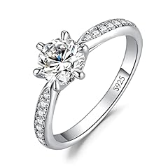 Idea Regalo - JewelryPalace 1ct Classico Anello Solitario Donna Argento 925 con Cubica Zirconia, Diamante Simulato Anelli con Pietre Laterali, Semplice Fedine Fidanzamento in Argento Set Gioielli Donna 14.5
