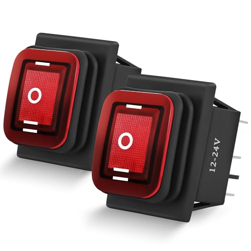 Nilight 2 Pack 6Pin DPDT On Off On Rocker Switch Latching Red LED Toggle