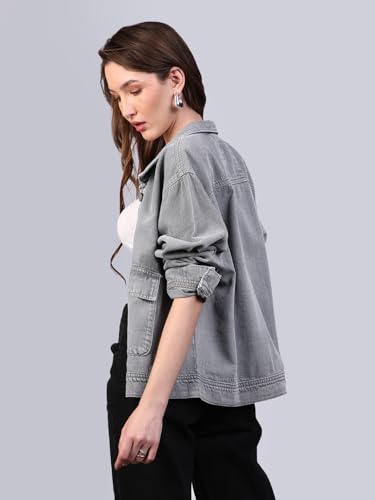Image of Urbano Fashion Women's Relaxed Fit Full Sleeve Utility Denim Jacket