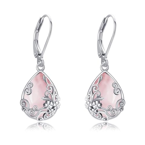 Boucles d'oreilles en cristal rose pendantes argent bijoux femmes