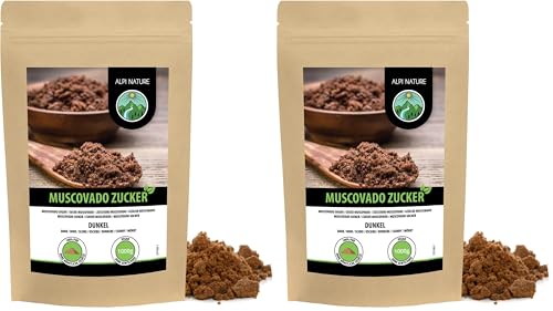 Alpi Nature Azúcar Mascabado Oscuro 1kg, Azúcar de Caña Cruda sin Refinar, Edulcorante Natural (Paquete de 2)