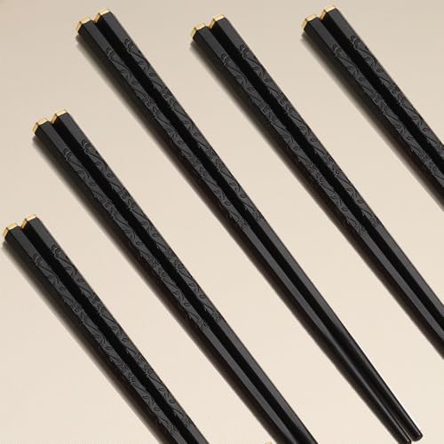 Chopsticks, ITXIYC 5 Pairs Fiberglass Chopsticks - Reusable Japanese Chinese Chopsticks Dishwasher Safe, Non-Slip,9.5 Inch- Black
