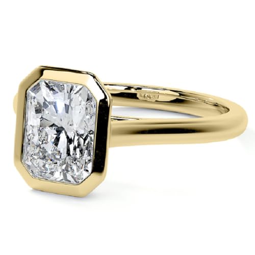 Moissanite Engagement Ring, 1.5 CT Radiant Cut, 14K Yellow Gold, Bridal Rings Bezel-Setting Beautifull Rings2