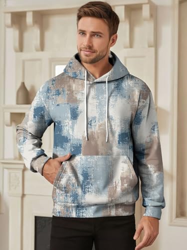 Men's Graphic Loose Fit Hoodies Fashion Casual Pullover Long Sleeve Hooded with Kangaroo Pocket for Spring Fall2