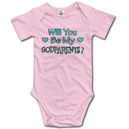 Pengshiliu Will You Be My Godparents Infant Toddler Climbing Bodysuit Short Sleeve Romper Jumpsuit Pink