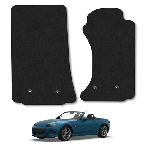 Car Mats Compatible With Mazda Mx-5 (2006-2015) Black Carpet Tailored Fit Car Floor Mats Set Accessory Custom Fit Water-Resistant Anti Slip Backing All Weather Full Coverage Hand-Finished With Clips