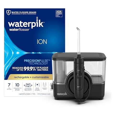 Waterpik ION Professional Water Flosser, Rechargeable and Portable for Teeth, Gums, Braces, 10 Settings, 7 Flossing Tips For Multiple Users And Needs, ADA Accepted, WF-12 Black, Packaging May Vary Cover