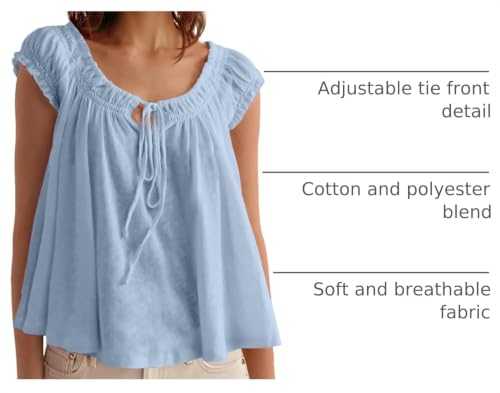 Image of Tankaneo Women Summer Tie Front Tank Tops Cap Sleeve Pleated Babydoll Tops Casual Loose Fit Going Out Flowy Shirt