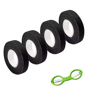 Taiss 4PCS Black 15mmX15m Automotive Wiring Harness Cloth Tape,High Temperature Insulation Tape, Wire Loom Harness Tape are Used for Noise Reduction.Cable Ties and Scissors are Included.F-003-15mm-4P
