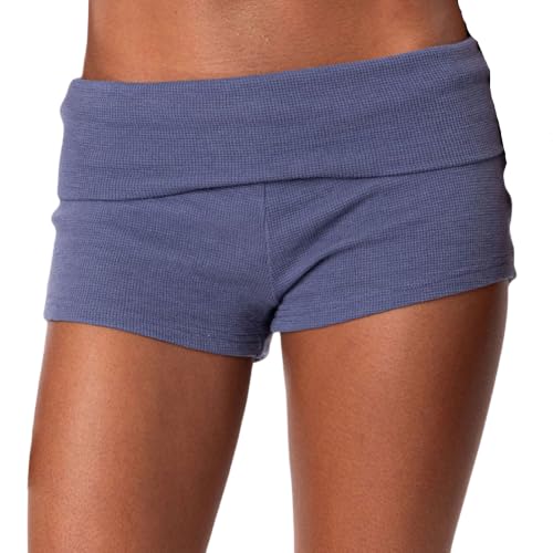 Image of KMBANGI Womens Fold Over Shorts Elastic Waist Y2k Lounge Shorts Foldover Cute Pajama Micro Bottoms Mini Shorts Sleepwear