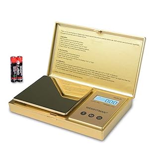 WEIGHTMAN Digital Scale Gram, 200g/0.01g Pocket Scale Gold Titanium Plating, LCD Backlit Display, Mini Jewelry Scale with 6 Units, Auto Off, Tare Function for Food, Coins, Battery Included