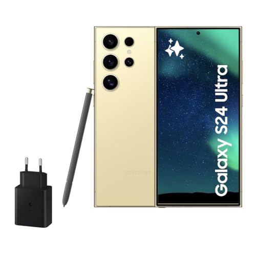 Samsung Galaxy S24 Ultra Y Cargador 45w, Teléfono Móvil Con Ia, Smartphone Android, 12 Gb Ram, 256 Gb Almacenamiento, Cámara 200mp, S Pen, Batería Larga Duración, Amarillo Titanium Versión Española
