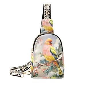 Sling Bag mit buntem Fantasy Exoten Vogel im Winter, Crossbody aus PU Leder | Taschen