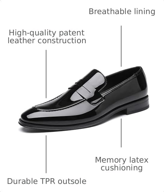Image of DECARSDZ Mens Slip-On Penny Loafer Casual Dress Shoes Black Wedding Formal Work Pointed Toe Men Tuxedo Shoes