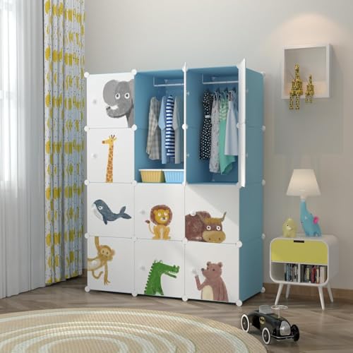Image of Sunderlook Plastic Wardrobe for Kids Clothes - Collapsible Wardrobe, Easy to Use Anti-Skid & Non-Slip Effective Professional Foldable Plastic Cupboard for Kids, Home (Blue-KTM1, 12 Door)