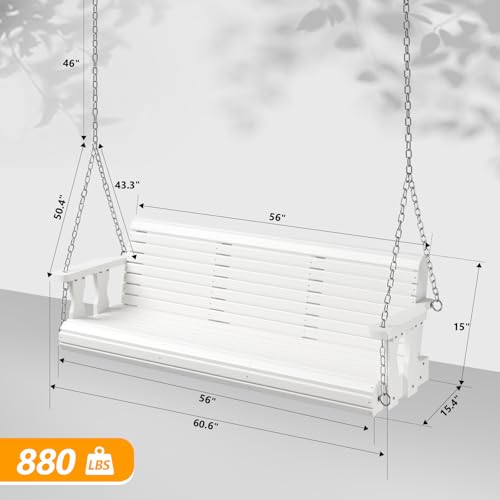 Image of VINGLI 2026 Upgraded 5 FT Wooden Porch Swing, 880 LBS Heavy Duty, White