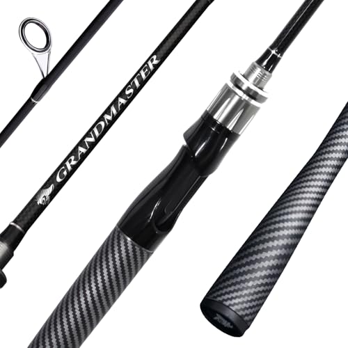 SEASIR Grandmaster Fishing Rod, Portable Spinning/Bait-Caster Rod 2-Piece, Compact Fishing Rod, Travel Surf Rod Medium-Fast, Carbon Fiber Fishing Pole for Saltwater Freshwater Trout Bass