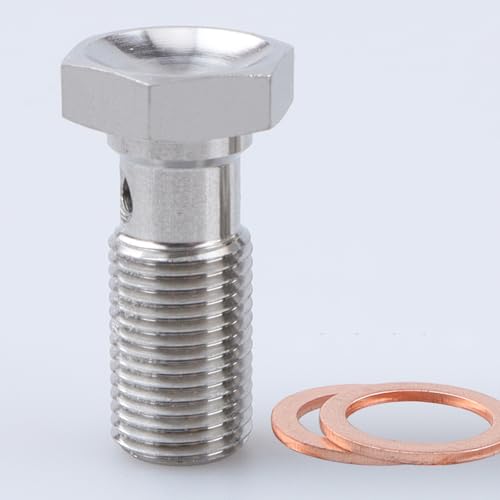 Image of Universal Stainless Steel M10x1.0 Metric Thread Banjo Bolts Brake Fitting Adapter with M10 Copper Washers, Single Banjo Bolt 24mm Length