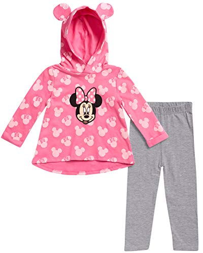 Disney Baby Girls Minnie Mouse 2 Piece Cotton Pullover Hoodie Pants Set (Newborn/Infant), Size 0-3 Months, Pink-Heather Grey Minnie