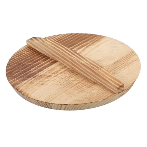 COLLBATH 木製中華鍋の蓋 オーバーフロー防止カバー 天然木製 レトロデザイン こぼれ防止 鍋やボウル用 丸型保護蓋 キッチン収納に便利