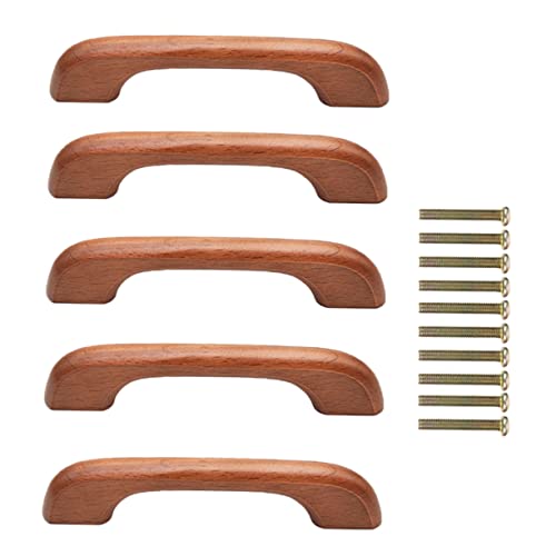 IWOWHERO 5 Pack Wood Handles for Kitchen Cabinets Wardrobe Closet Drawer Easy to Install Smooth Grip