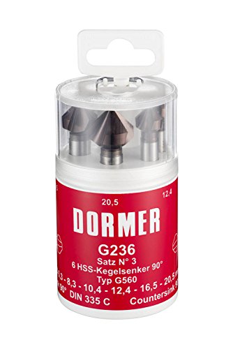 Dormer G2363 HSS High Speed Steel Countersink with 90 Degrees Angle, Set of 6 pcs, Various Shapes