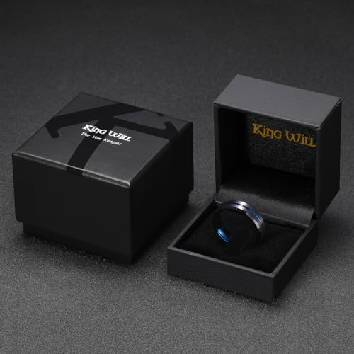 Image of King Will Tungsten Carbide Wedding Band for Men Women-6 /8 /10mm Width Multicolor Available with Grooved Center Wedding Ring Suitable for Work, Gym Comfort Fit Size 4-16