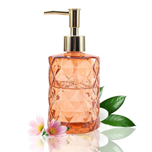 Clear Orange Glass Soap Dispenser with Gold Pump