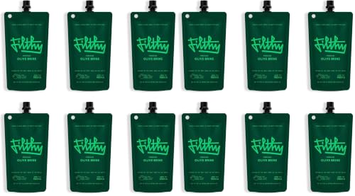 Image of Filthy Olive Brine, Premium Cocktail Mixer, Filtered for Dirty Martinis, Olive Juice for Cocktails, Made from Naturally Cured Olives, Non-GMO, Gluten Free, 8 Oz Pouch, 12 Pack