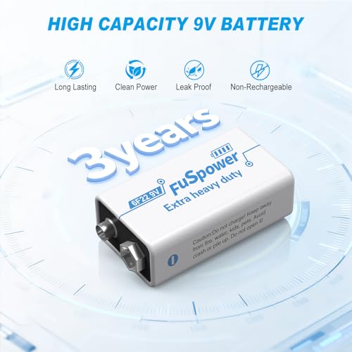 Image of 9V Batteries for Smoke Detector: Ultra Long Lasting Fire Alarm Battery 12 Pack - 6F22 Super Heavy Duty Power for Guitar Pedals Microphone Multimeter - Green Energy Mercury /Cadmium /Lead-Free
