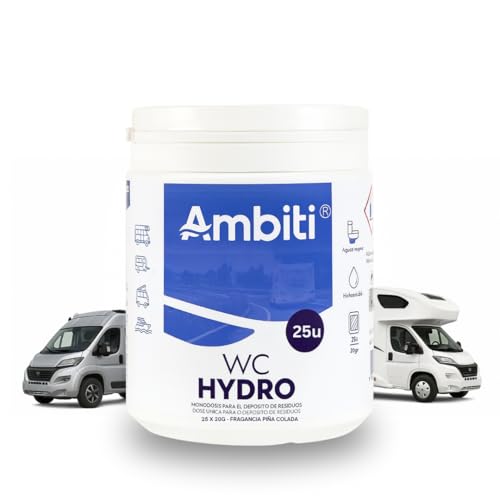 Ambiti | WC Hydro | Élimination des déchets unidoses solubles dans l’eau | Camping-cars | Antibactérien | Élimination des déchets organiques et du papier hygiénique (25 Monodose, Piña colada)