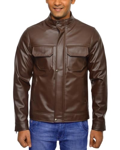 Slimfit Boys Brown Leather Jacket Coffe Brown Casual Wear with Antique Flair