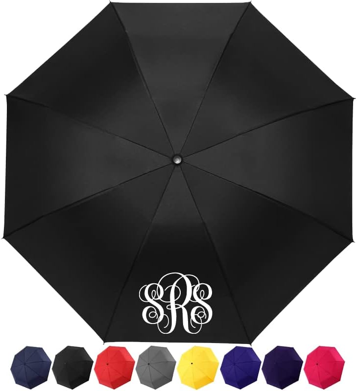 Custom Monogram Letters Compact Travel Umbrella Personalized Tel Text Folding Portable Windproof Umbrellas for Rain Sun Customized Gifts for Men Women Couple Wedding Friend Grandma Grandpa Sister