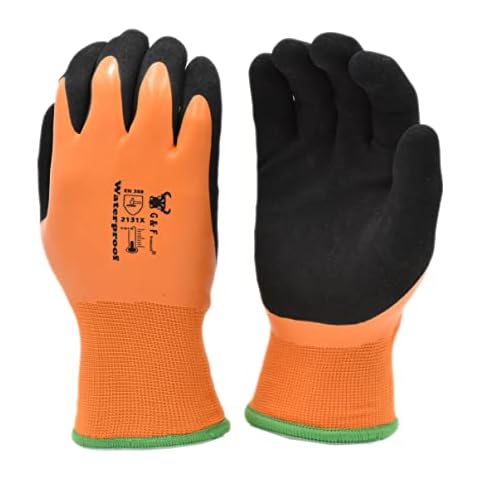 G & F Products 100% Waterproof Winter Gloves for outdoor cold weather Double Coated Windproof HPT Plam and Fingers Acrylic Terry inner keep hands warm at -58F X-Large, 1628XL , Orange Cover