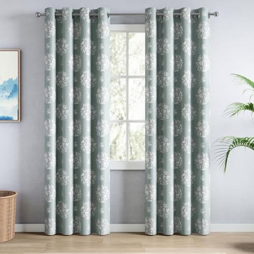 Image of haus & kinder Digital Printed Cotton Door Curtain 7 Feet Long Pack of 2 Door Curtains, 7 Feet Curtain for Door (Whispering Songbird, Teal 130x213 CM)