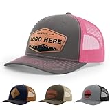 100-Pack Personalized Custom 112 Style Trucker Leather Patch Hat for Men & Women, 6 Panel Structured Baseball Cap with Snapback Enclosure, Engraved Gift for Him & Her