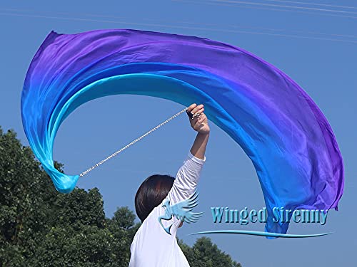 Winged Sirenny Single Piece 70" Play Silk Scarf with Poi Ball, Colorful Silk Flag Ribbon Streamer, Belly Dance Practice VOI3