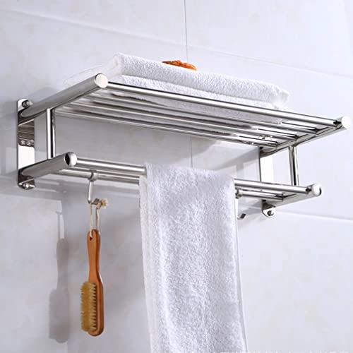 Porte-serviettes de salle de bain en acier inoxydable avec étagère d'organisateur murale