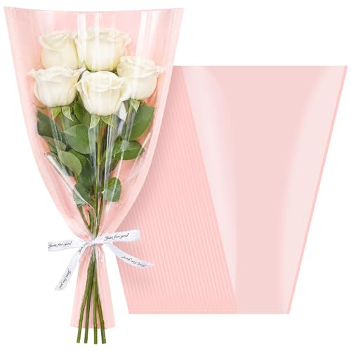 Gilprop 30 Pack Flower Wrapping Bags, Pink Bouquet Sleeves with Window