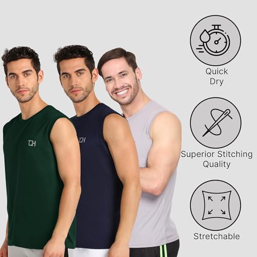 Image of TQH Sleeveless T Shirts for Men | Vest for Men | Tank Top Men's | Sando for Man | Man Sleeveless Gym Vest Round Neck Solid Casual T-Shirt for Workout Running Sports Beach