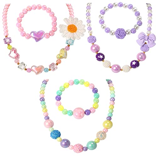 Pinkgarden Kinderschmuck für Mädchen 3 Sätze Kleinkind Kinder Halskette Armband Geldbörse für Mädchen Spielen Schmuck für kleine Mädchen Kinder verkleiden sich Modeschmuck für Kinder Mädchen Zubehör Cover