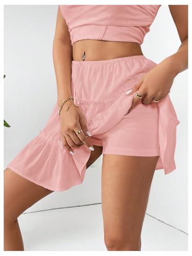 Verdusa Women's Tiered Layered Mini Skirt A Line High Rise Flowy Short Skirts3