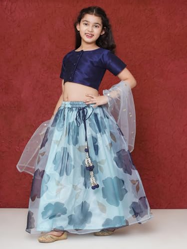 AJ DEZINES Kids Indian Ethnic Wear Silk Blend Organza Floral Printed Lehenga Choli for Girls3
