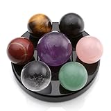 CrystalTears Seven Star Group Amethyst Chakra Sphere Crystal Balls with Black Obsidian Base Reiki Healing