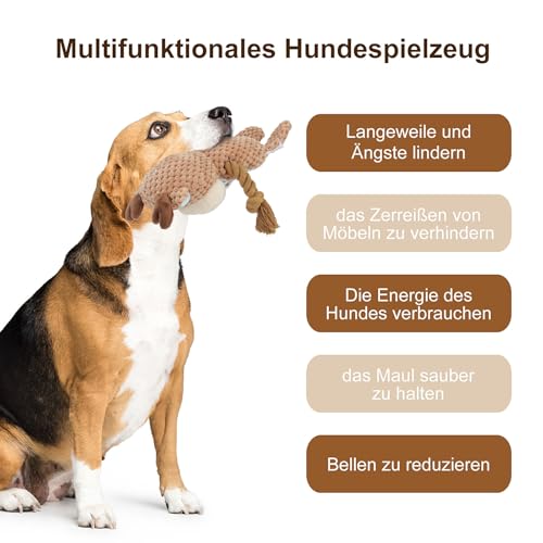 TONYFY Hundespielzeug, Hund Quietschspielzeug mit Knitterpapier, Plüschtier Hund Plüsch Kauspielzeug, Baumwollseil interaktives Spielzeug für Welpen, kleine, mittlere Hunde (Kamelfarbener Elch)