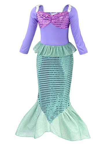 Henzworld Little Girls Dresses Mermaid Costume Fancy Princess Birthday Halloween Cosplay Party Outfits Sequins Ruffle Patchwork Tails Skirt Clothes Kids 5T 4-5 Years #TOP1