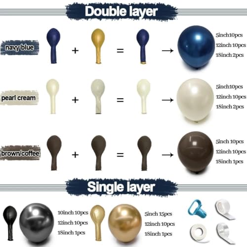 Image of Navy Blue Gold Balloon Arch Double Stuffed Pearl White Sand Dark Royal Blue Black Brown Gold Balloon Garland Kit for Birthday Wedding Bridal Shower Anniversary Christmas New Year Party Decor