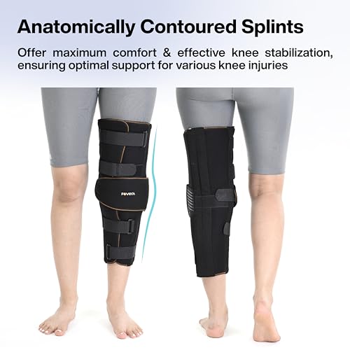 Image of FOVERA Knee Immobilizer Brace for Knee Support - Stabilizer Splint for Dislocation, Ligament Tear, & Injury Recovery with Wraparound Design & 5 Adjustable Straps for Men & Women (M)